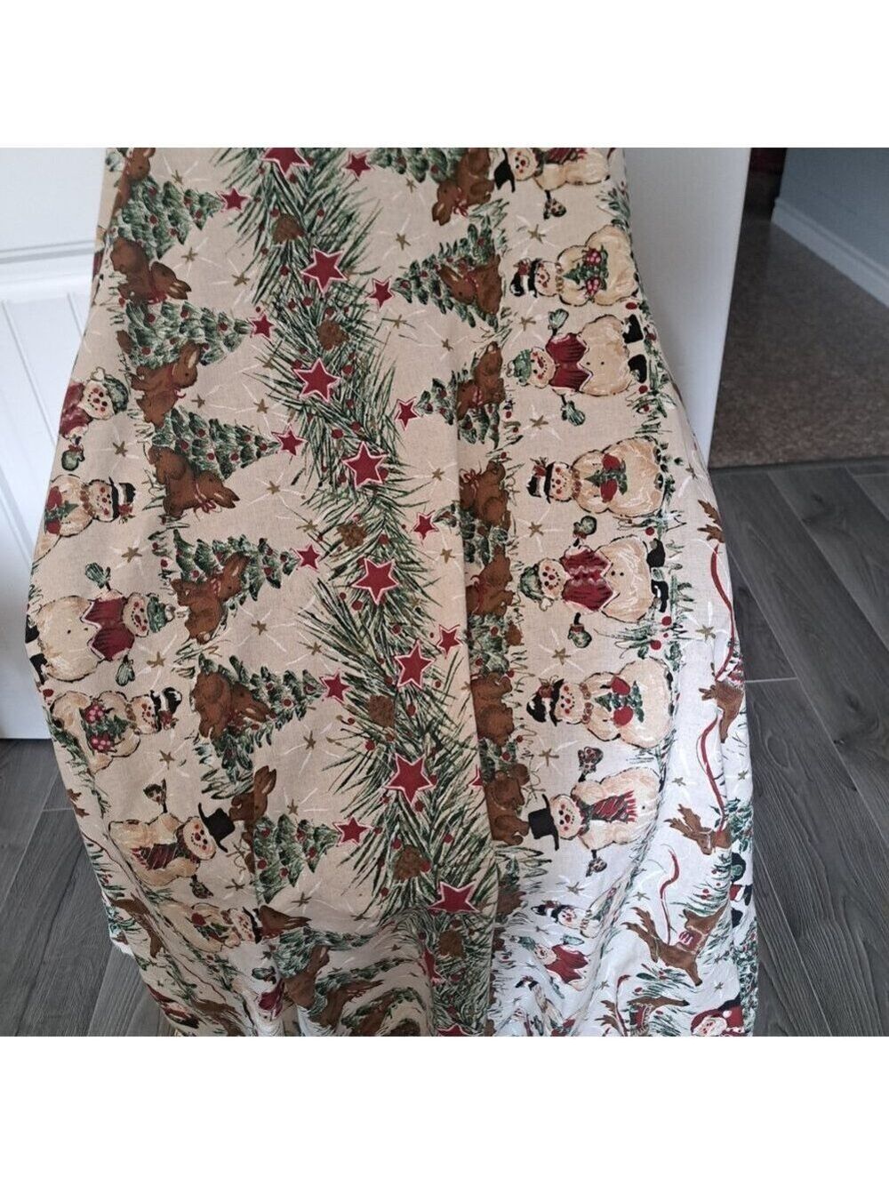 Hand painted organic cotton fabric Christmas Winter Santa Snowmen HOLIDAY craft